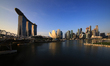 A general view of the Helix Bridge, Marina Bay Sands, ArtScience Museum and the city skyli...