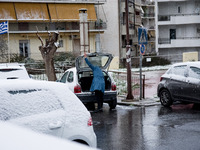 The snowfall called 'Medea' showed up in the area of Zografou in Athens, Greece on February 15, 2021. (