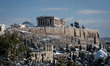 View of Acropolis Hill from Filopappou hill view point one day after 'Medea' snowfall in A...