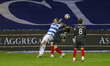  QPRs Lyndn Dykes goes down in the box during the Sky Bet Championship match between Queen...