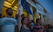Protesters outside the Greek Parliament in central Athens during a mass rally in support o...
