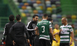 Zouhair Feddal receives instructions from coach Rben Amorim during the game for Liga NOS b...