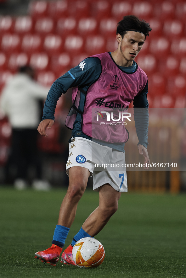 Eljif Elmas of Napoli during the warm-up before the UEFA Europa League Round of 32 match between Granada CF and SSC Napoli at Estadio Nuevo...