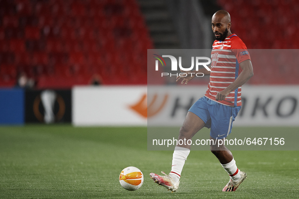 Dimitri Foulquier of Granada does passed during the UEFA Europa League Round of 32 match between Granada CF and SSC Napoli at Estadio Nuevo...