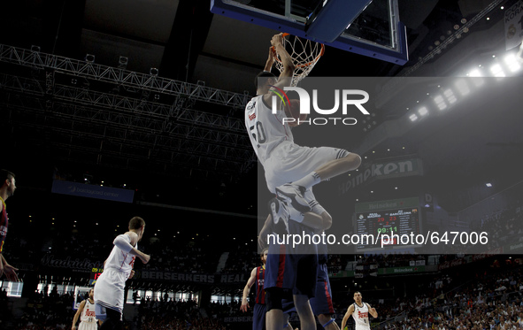 SPAIN, Madrid: Real Madrid's Tunisian player Salah Mejri during the Liga Endesa Basket 2014/15 finals, first match  between Real Madrid and...