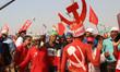 A Supporters  body pent Communist Party of India (Marxist) party symbol during Left-Congre...