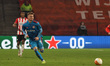 Oleg Reabciuk #45 of Olympiakos in action with the ball  during the UEFA Europa League mat...