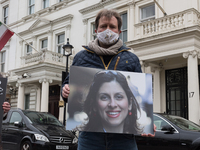 LONDON, UNITED KINGDOM - MARCH 08, 2021: Richard Ratcliffe protests outside the Embassy of Iran in London calling for an immediate release o...