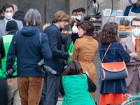 Adam Driver and Lady Gaga are seen on the House of Gucci movie set on March 11, 2021 in Milan, Italy. (