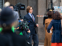 Adam Driver is seen on the House of Gucci movie set on March 11, 2021 in Milan, Italy. (