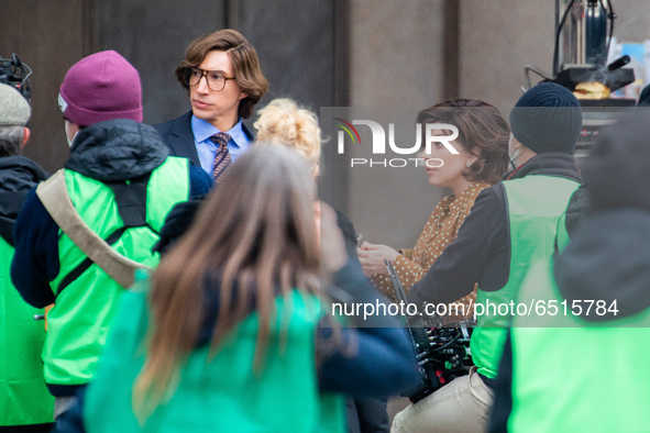 Adam Driver and Lady Gaga are seen on the House of Gucci movie set on March 11, 2021 in Milan, Italy. 