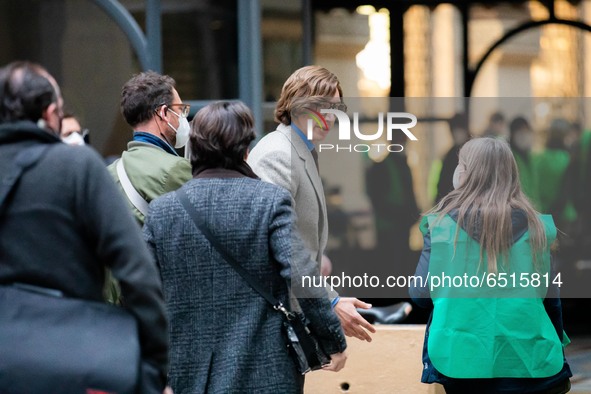 Adam Driver is seen on the House of Gucci movie set on March 11, 2021 in Milan, Italy. 