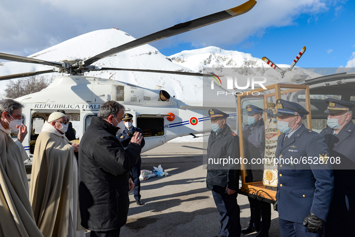 Madonna Di Loreto's Statute Transported In A Helicopter By Aereonautica Militare Italiana 