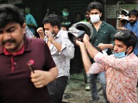Demonstrators from various groups clash among themselves during a protest against Indian Prime Minister Narendra Modi in Dhaka, Bangladesh o...