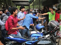 Demonstrators from various groups clash among themselves during a protest against Indian Prime Minister Narendra Modi in Dhaka, Bangladesh o...