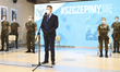 Polish defence minister Mariusz Blaszczak is seen speaking at a press event for the start...