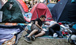 ISTANBUL, TURKEY--Protesters napped in Gezi park while fighting raged nearby in Taksim Squ...
