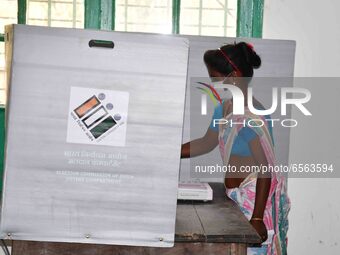 A  Women voters casting ballot  in the first  phase of polling for Assam Assembly Elections, at  Rupohi   constituency in Nagaon district, i... by Anuwar Hazarika/NurPhoto