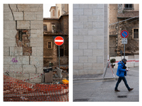 (EDITORS PLEASE NOTE: COMPOSITE IMAGE) This composite image shows a rebuilt building in L'Aquila (Left - Picture taken on May 4, 2009) - (Ri...
