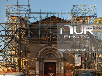 A view of the building site of San Francesco di Paola Church in L'Aquila, Italy on March 29, 2021. On April 6th, 2009, a violent earthquake...