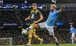 Sergio Aguero of Manchester City in action with Southampton's Stuart Armstrong during the...