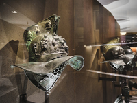 A Gladiator helmet at the ''Gladiatori'' (Gladiators) exhibition at the Archaeological Museum of Naples, Italy, on April 1, 2021.
The exhib...
