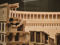 A plastic miniature of the Colosseum at the exhibition ''Gladiatori'' (Gladiators), at the Archaeological Museum of Naples, Italy, on April...
