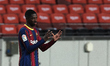 Ousmane Dembele of Barcelona reacts during the La Liga Santander match between FC Barcelon...