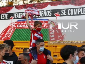 Supporters of Granada CF cheering up the team before the UEFA Europa League Quarter Final leg one match between Granada CF and Manchester Un...