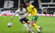 Patrick Roberts of Derby County battles with Dimitris Giannoulis of Norwich City during th...