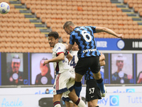 Stefan De Vrij of FC Internazionale in action during the Serie A match between FC Internazionale  and Cagliari Calcio at Stadio Giuseppe Mea...