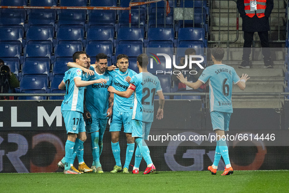 Miguel de la Fuente goal cdelebration during the match between RCD Espanyol and CD Leganes, corresponding to the week 34 of the Liga Smartba...