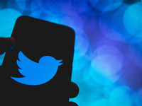 In this photo illustration Twitter logo is displayed on a smartphone screen in Athens, Greece on April 14, 2021. (