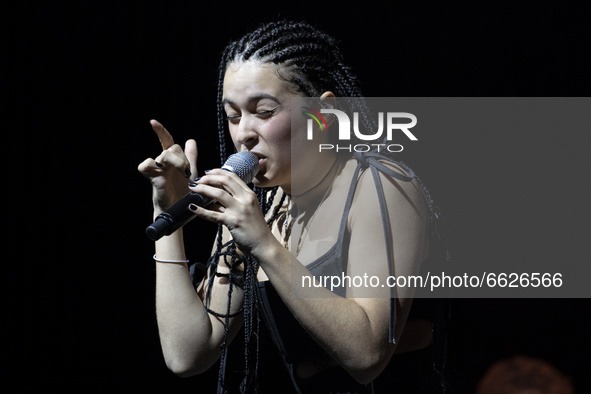 The singer Dora Postigo Bose during the performance at the Conde Duque center in Madrid, Spain on April 16, 2021. 