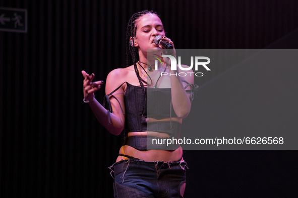 The singer Dora Postigo Bose during the performance at the Conde Duque center in Madrid, Spain on April 16, 2021. 