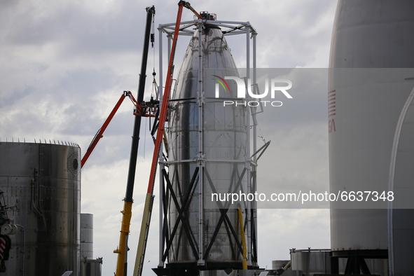 A mystery nosecone at SpaceX's South Texas Launch Site in Boca Chica, Texas on Monday, April 19th, 2021. It is unknown what this is for but...