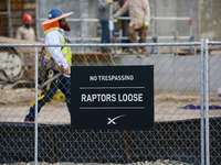 A sign reads "No Trespassing, Raptors Loose" referring to the Raptor engines which propel the Starship. April 19th, 2021 Boca Chica, Texas....