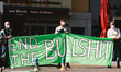 The activists hold banner " End the Bullshit" during the Fridays for Future rallies agains...