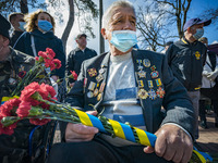 A Chernobyl liquidator in wheelchair during the celebrations in Kiev, Ukraine, on April 26, 2021 of the 35th anniversary of the Chernobyl  n...
