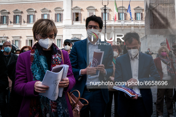 Stefano Fassina takes parta at the social and environmental movements protesting in front of the Chamber of Deputies in Rome, Italy, on Apri...