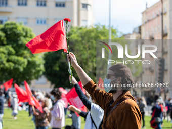People holding placards and flags during the International Worker's Day, on May 1, in Lisbon, Portugal.
International Worker's Day brings t...