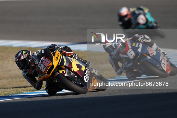 Sam Lowes (#22) of Great Britain and ELF Marc VDS Racing Team Kalex during the race of Gran Premio Red Bull de España at Circuito de Jerez -...