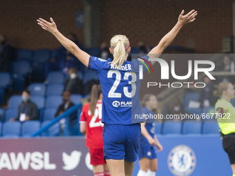 Pernille Harder (Chelsea FC) gestures during the 2020-21 UEFA Women’s Champions League fixture between Chelsea FC and Bayern Munich at Kings...