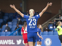 Pernille Harder (Chelsea FC) gestures during the 2020-21 UEFA Women’s Champions League fixture between Chelsea FC and Bayern Munich at Kings...