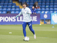 Chelsea squad warms up during the 2020-21 UEFA Womens Champions League fixture between Chelsea FC and Bayern Munich at Kingsmeadow. (