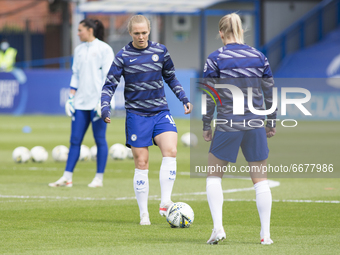 Magdalena Eriksson (Chelsea FC) warms up during the 2020-21 UEFA Womens Champions League fixture between Chelsea FC and Bayern Munich at Kin...