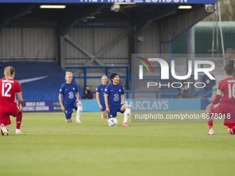 Players stands during the 2020-21 UEFA Women’s Champions League fixture between Chelsea FC and Bayern Munich at Kingsmeadow. (