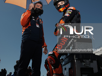 Deniz Oncu (#53) of Turkey and Red Bull Ktm Tech 3 prepares to start on the grid during the race of Gran Premio Red Bull de España at Circui...