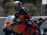Pedro Acosta (#37) of Spain and Red Bull KTM Ajo celebrates the victory of moto3 race during the race of Gran Premio Red Bull de España at C...