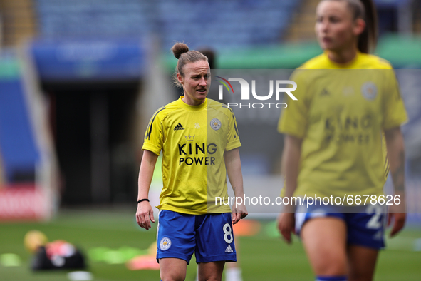  Remi Allen of Leicester City warms up ahead of the FA Women's Championship match between Leicester City and Charlton Athletic at the King P...